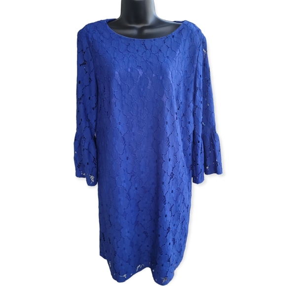 I.N. STUDIO Women's Long Bell Sleeve Shift Dress Royal Blue Size 14 - Picture 1 of 8